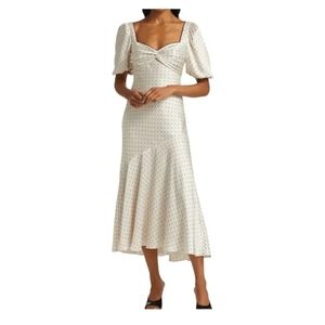 Monique Lhuillier Dotted Satin Twist Midi Dress Size 8 NWT Wedding Beach Travel